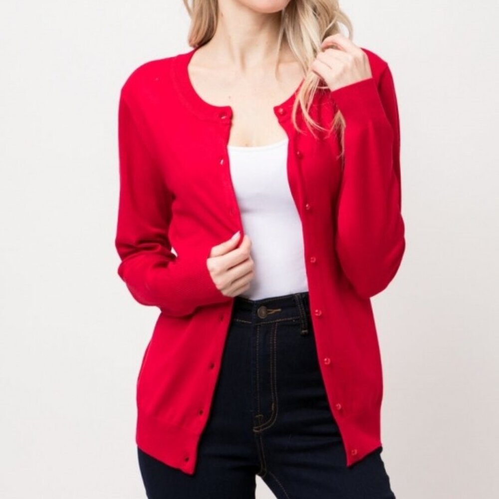 NWT CIELO JEANS USA Tomato Girl Red Large Crew-Neck button down sweater cardigan